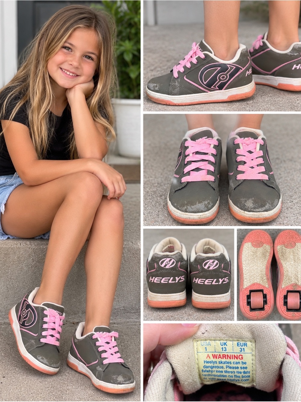 Heelys Kids Youth Size 1 Gray Pink Skate Shoes Wheeled Sneakers